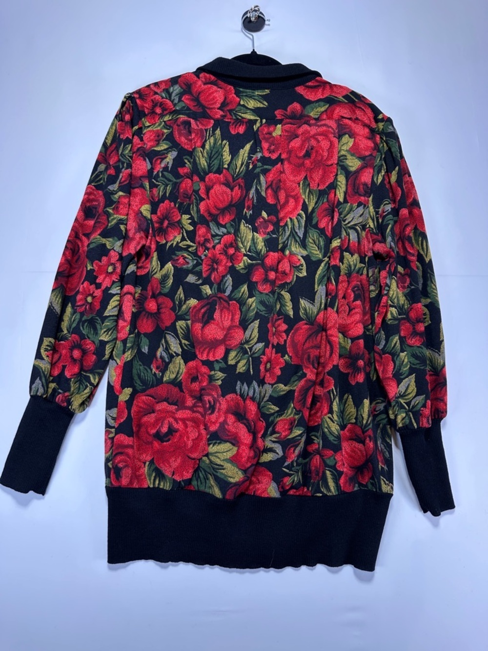 Vintage Gibi Roma Wool Floral Tunic Blouse Red Rose Print Collared Top 12 - Picture 10 of 10